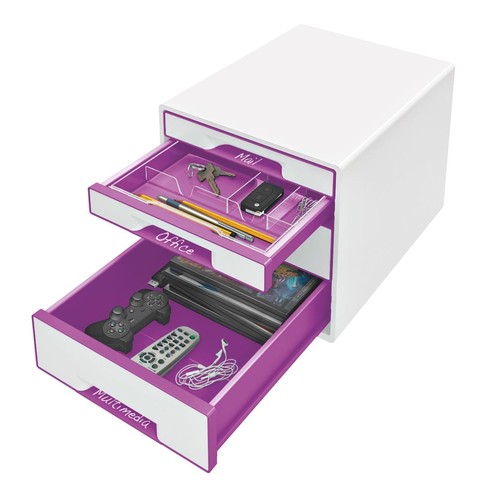 Schubladenboxen WOW Cube 4 Schübe 287x270x363mm perlweiß/violett metallic Kunstoff Leitz 5213-20-62 Produktbild Additional View 1 L