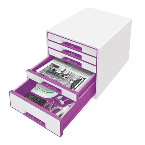 Schubladenboxen WOW Cube 5 Schübe 287x270x363mm perlweiß/violett metallic Kunstoff Leitz 5214-20-62 Produktbild Additional View 1 L