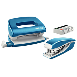 Schreibtischset Mini Locher und Heftgerät NeXXt WOW blau metallic Leitz 5561-20-36 Produktbild