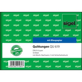 Quittungsblock A6 quer mit Sicherheitsdruck und Blaupapier Sigel QU619 Produktbild