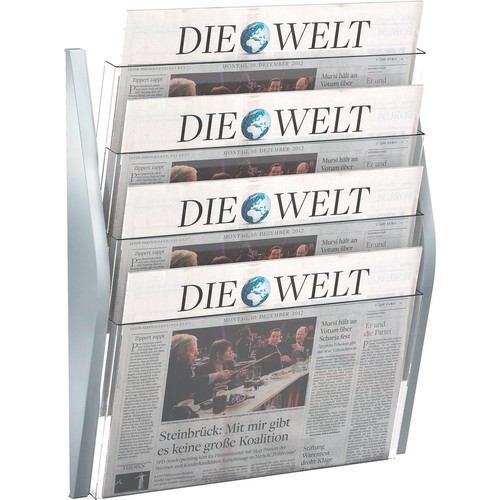 Wand-Prospekthalter A3 quer 480x80x540mm 4 Fächer silber Helit H6270400 Produktbild Additional View 1 L