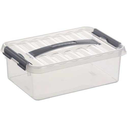 Aufbewahrungsbox mit Tragegriff und Verschluss für A5 300x200x100mm 4Liter transparent Kunststoff Helit H6160002 Produktbild Front View L