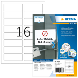 Etiketten Inkjet+Laser+Kopier 88,9x33,8mm auf A4 Bögen Movables weiß wiederablösbar Herma 10303 (PACK=1600 STÜCK) Produktbild