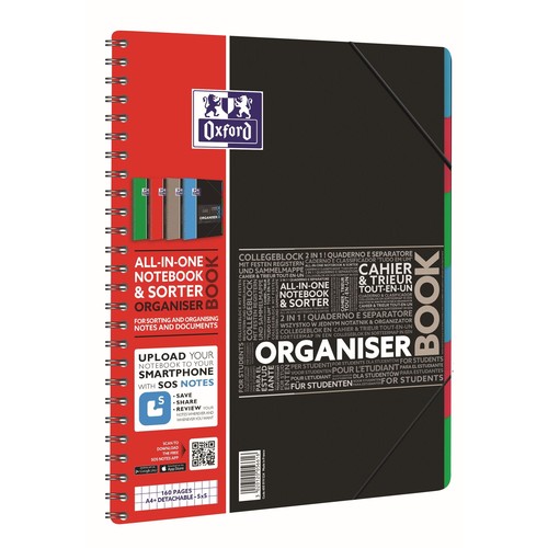 Collegeblock Oxford Organizerbook A4+ kariert 4-fach Lochung 80Blatt 90g Optik Paper weiß 40019524 Produktbild Front View L
