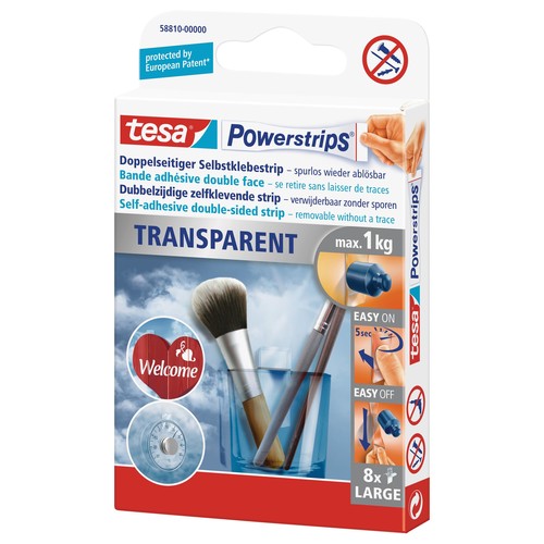 Powerstrips Large bis 1,0kg Haftkraft beidseitig klebend transparent Tesa 58810-00000-00 (PACK=8 STÜCK) Produktbild Front View L