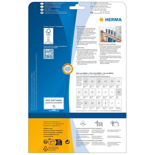 Etiketten Inkjet+Laser+Kopier 63,5x29,6mm auf A4 Bögen weiß extrem stark haftend Herma 10903 (PACK=675 STÜCK) Produktbild Additional View 1 L