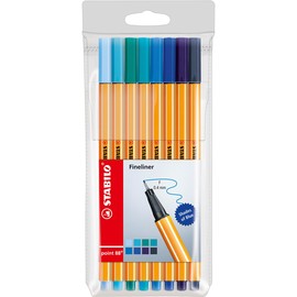 Fineliner Point 88 Etui Blautöne 0,4mm farbig sortiert Stabilo 88/8-03 (ETUI=8 STÜCK) Produktbild