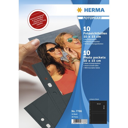 Fotohüllen Fotophan A4 für 10x15cm quer schwarz Kunststoff Herma 7786 (PACK=10 STÜCK) Produktbild Front View L