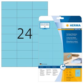 Etiketten Inkjet+Laser+Kopier 70x37mm auf A4 Bögen blau matt ablösbar Herma 4468 (PACK=480 STÜCK) Produktbild