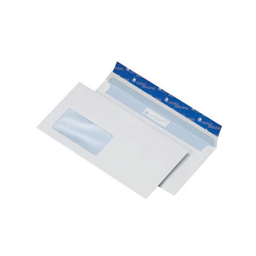 Briefumschlag CYGNUS mit Fenster DIN lang+ 114x229mm mit Haftklebung 100g weiß mit blauem Innendruck FSC (PACK=500 STÜCK) Produktbild Front View L