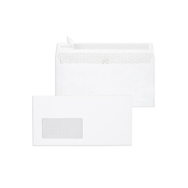 Briefumschlag mit Fenster DIN lang 110x220mm Laserbedruckbar mit Haftklebung 100g weiß FSC (PACK=250 STÜCK) Produktbild