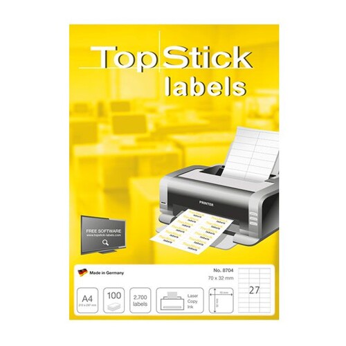 Etiketten Inkjet+Laser+Kopier 70x32mm auf A4 Bögen weiß BestStandard (PACK=2700 STÜCK) Produktbild Additional View 1 L