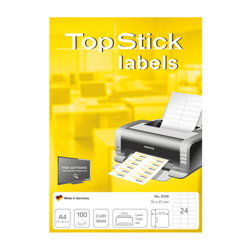 Etiketten Inkjet+Laser+Kopier 70x37mm auf A4 Bögen weiß BestStandard (PACK=2400 STÜCK) Produktbild Additional View 1 L