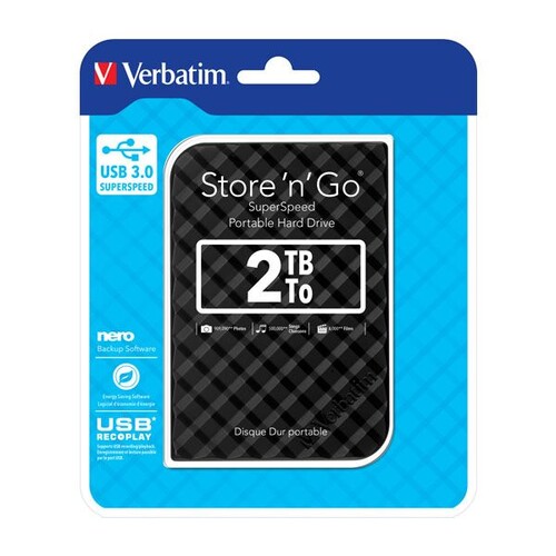 Festplatte 6,35cm (2,5 Zoll) USB 3.0 2TB 2. Generation inklusive Software NERO Back IT Up Retail-Blister 3D-Optik Produktbild Front View L