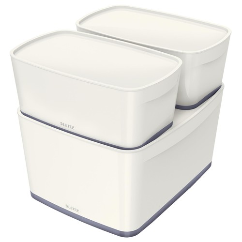 Aufbewahrungsbox MyBox mit Deckel für A4 318x198x385mm 18Liter weiß/grau Kunststoff Leitz 5216-10-01 Produktbild Additional View 2 L