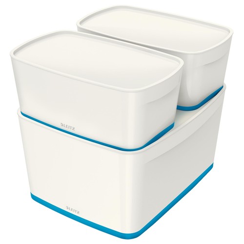 Aufbewahrungsbox MyBox mit Deckel für A4 318x198x385mm 18Liter weiß/blau Kunststoff Leitz 5216-10-36 Produktbild Additional View 2 L