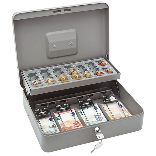 Geldkassette Standard Plus Zählbrett für 137,60 und Schacht 300x240x90mm mit Klammer grau Metall Wedo 149858012 Produktbild Additional View 1 L