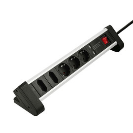Tisch-Steckdosenleiste 5-fach, 2x USB 3A 1,5m Kabel schwarz mit Schalter Hama 00137202 Produktbild