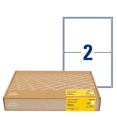 Versand-Etiketten Laser+Kopier 99,1x143,5mm auf A4 Bögen weiß Zweckform 8018-300 (PACK=600 STÜCK) Produktbild