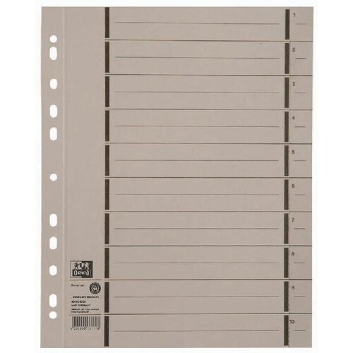 Trennblätter Oxford A4 grau 250g vollfarbig Karton 240x300mm mit perforierten Taben 400004668 (PACK=100 STÜCK) Produktbild Front View L