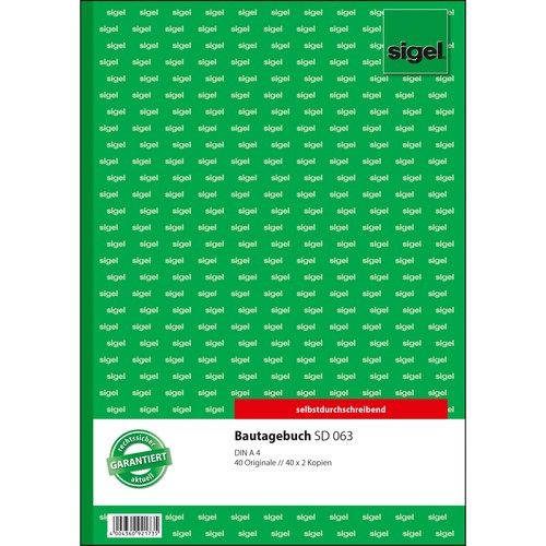 Bautagebuch A4 3x40Blatt selbstdurchschreibend Sigel SD063 Produktbild