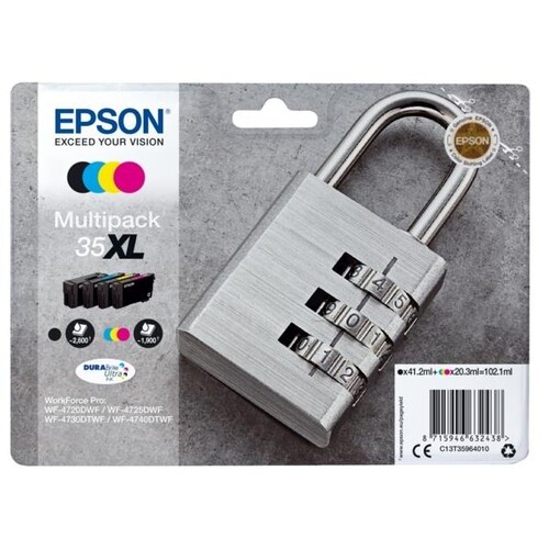 Tintenpatrone 35XL für WorkForce Pro WF-4700 Multipack 4-farbig 41,2ml + 3x20,3ml Epson T359640 (ST=4 STÜCK) Produktbild Front View L
