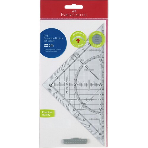 Geometriedreieck GRIP mit Griff groß 22cm transparent Faber Castell 171010 Produktbild Front View L