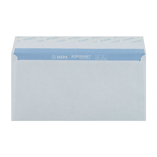 Briefumschlag SOPORSET mit Fenster DIN lang 110x220mm Laserbedruckbar mit Haftklebung 80g weiß blauer Innendruck (PACK=1000 STÜCK) Produktbild Additional View 2 L