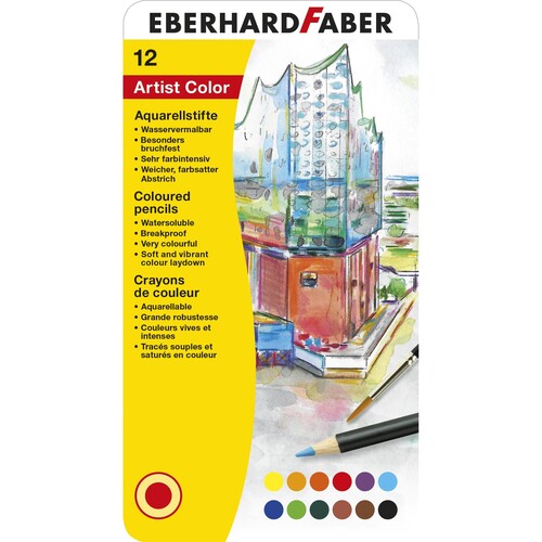 Aquarellstifte Artist Color Metalletui farbig sortiert Eberhard Faber 516013 (PACK=12 STÜCK) Produktbild Front View L