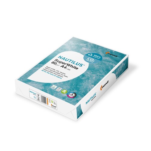 Kopierpapier Nautilus Superwhite A4 80g Recycling weiß PCF FSC 150CIE EU-Ecolabel (PACK=500 BLATT) Produktbild Front View L