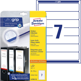 Rückenschilder zum Bedrucken 38x192mm lang schmal auf A4 Bögen weiß selbstklebend Zweckform L4760-10 (PACK=70 STÜCK) Produktbild