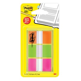 Haftstreifen Post-it Index 25,4x43,2mm orange/limonengrün/pink 3M 680-OLP (PACK=60 STÜCK) Produktbild