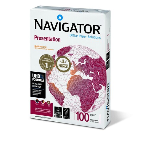 Kopierpapier Navigator Presentation A3 100g weiß FSC EU-Ecolabel 169CIE (PACK=500 BLATT) Produktbild Front View L