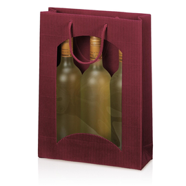Tragetasche bordeaux für 3 Flaschen mit Fenster Famulus 660304 Produktbild