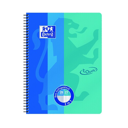Collegeblock Oxford DUO Touch A4 80Blatt (30Blatt liniert / 50Blatt kariert) 90g Optik Paper weiß 400101422 Produktbild Front View L