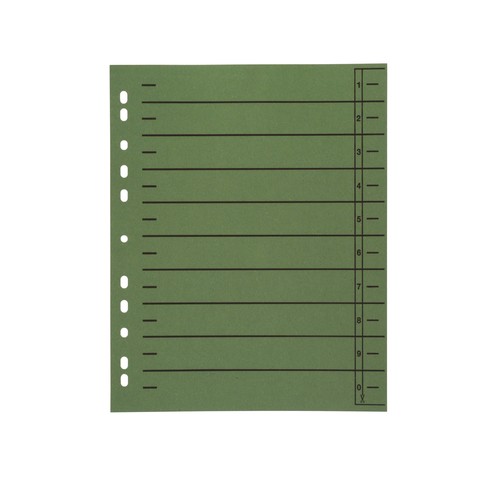 Trennblätter mit abschneidbaren Taben A4 240x300mm grün vollfarbig Karton BestStandard (PACK=100 STÜCK) Produktbild Front View L