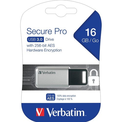 USB Stick 3.0 Secure Pro 16GB silber Verbatim 98664 Produktbild Front View L