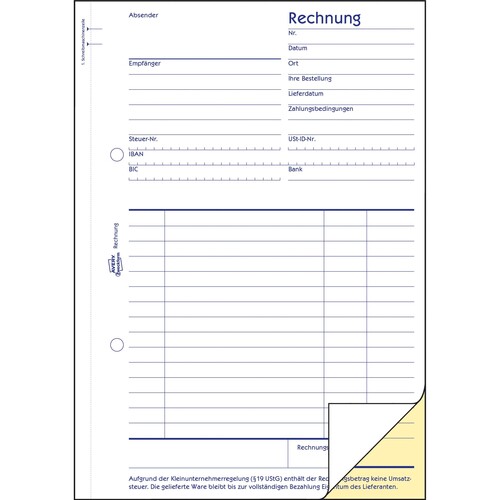 Rechnung für Kleinunternehmer A5 2x40Blatt Mwst nicht ausgewiesen selbstdurchschreibend Zweckform 1733 Produktbild Additional View 2 L