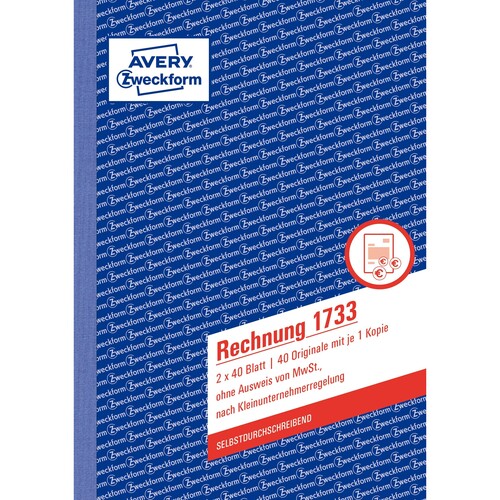 Rechnung für Kleinunternehmer A5 2x40Blatt Mwst nicht ausgewiesen selbstdurchschreibend Zweckform 1733 Produktbild Additional View 1 L