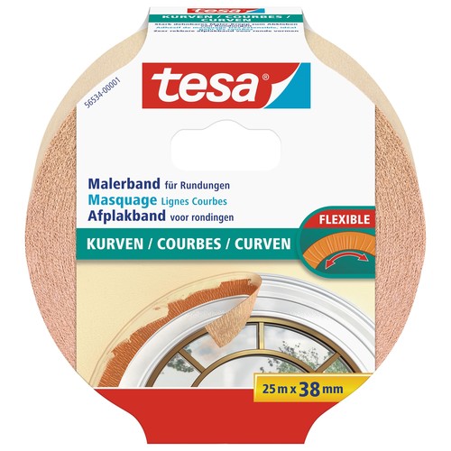 Klebeband Malerkrepp für Kurven 38mm x 25m chamois Tesa 56534-00001-02 (RLL=25 METER) Produktbild