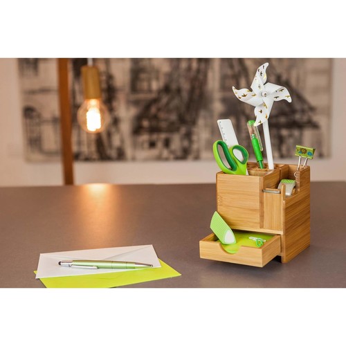 Schreibtisch-Organizer Bambus 10,3x10,3x11,7cm mit Klebefilm-Abroller WEDO 611707 Produktbild Additional View 1 L