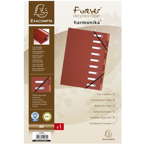 Ordnungsmappe Forever A4 mit 9 Fächern und Gummizug rot Karton Exacompta 52985E Produktbild
