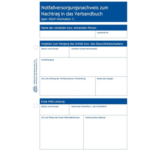 Erste Hilfe Meldeblock zum Nachtrag in das Verbandbuch A5 50Blatt Zweckform 312 Produktbild Additional View 3 L