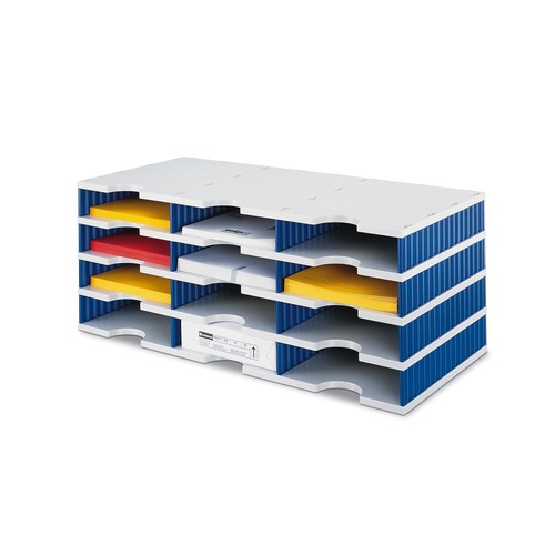 Sortierstation styrodoc trio mit 12 Fächern grau/blau Styro 268-0304.38 Produktbild Front View L