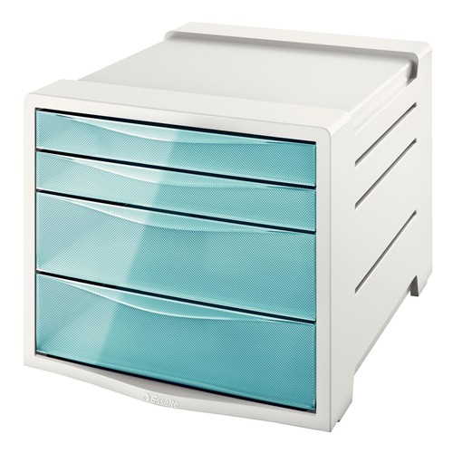 Schubladenboxen Colour'Ice 4 Schübe 285x245x365mm transparent blau Kunstoff Esselte 626284 Produktbild Front View L