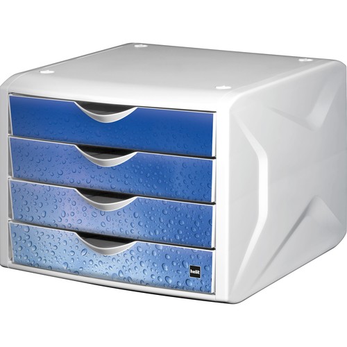 Schubladenbox Chameleon cool water 4 Schübe 262x330x212mm weiß/blau Tropfen Kunststoff Helit H6129634 Produktbild Front View L