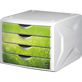 Schubladenbox Chameleon springtime 4 Schübe 262x330x212mm weiß/grün Gras Kunststoff Helit H6129650 Produktbild
