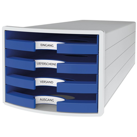 Schubladenbox IMPULS 4 Schübe offen 294x235x368mm Gehäuse lichtgrau Schübe blau HAN 1013-14 Produktbild