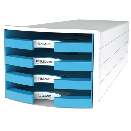 Schubladenbox IMPULS 4 Schübe offen 294x235x368mm Gehäuse weiß Schübe Trend hellblau HAN 1013-54 Produktbild Front View L