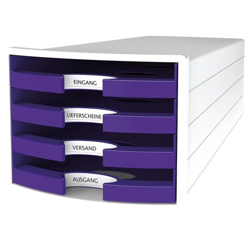 Schubladenbox IMPULS 4 Schübe offen 294x235x368mm Gehäuse weiß Schübe Trend lila HAN 1013-57 Produktbild Front View L